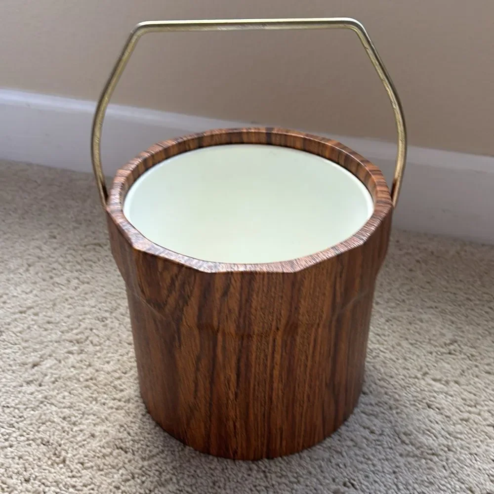 Vintage Mid Century‎ Modern Ice Bucket Faux Wood Grain MCM